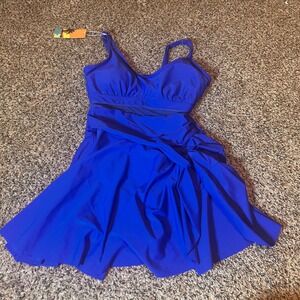 Musemaker‎ Swim Dress One Piece Swimsuit Skirted Blue M